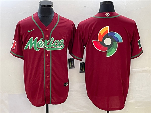 Men's Mexico Baseball Red 2023 World Baseball Classic Team Big Logo Stitched Jersey